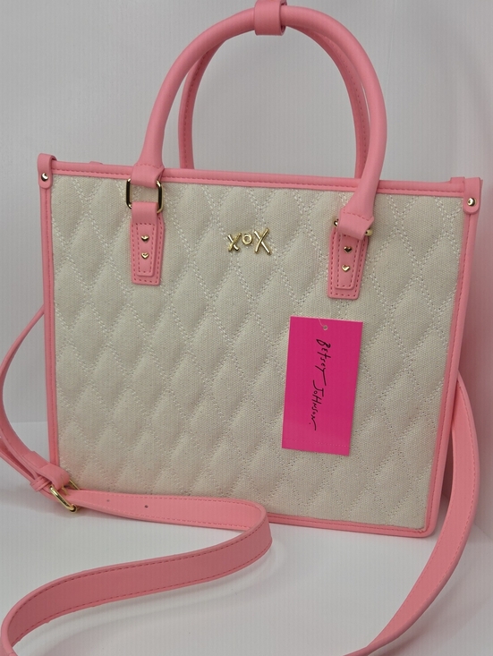 Betsey Johnson Handbags - 💕▪️Betsey Johnson ▪️Xolala Beige Quilted Canvas Tote with Pink Trim